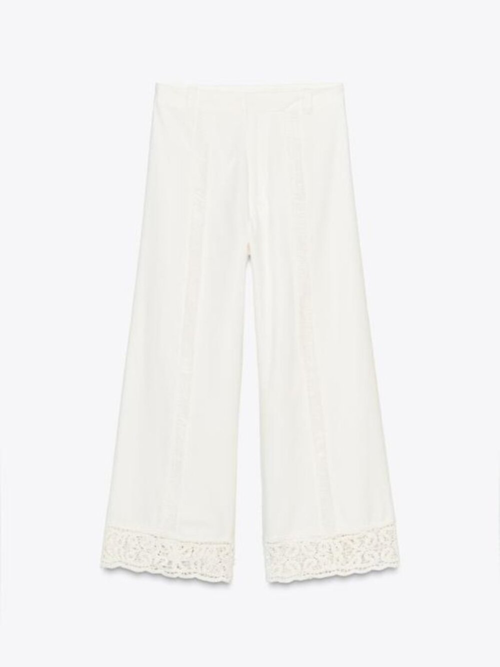 Zara ZW Collection Crochet Pants White Size M Cotton Lace Hem NWT